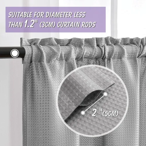Miniatura 2 de Cortinas de baño gris de Home Queen con textura gofre para ventana de cocina pequeña, repelente al agua, bolsillo de barra, corta, 61 cm x 61 cm