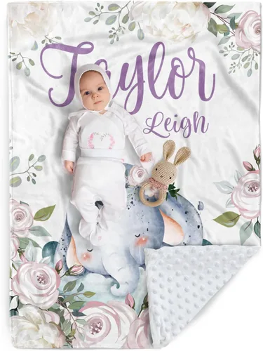 Miniatura 25 de Manta de bebé personalizada, manta de felpa suave con respaldo de puntos de doble capa para niños y niñas, nombre personalizado con diseño de animal