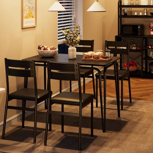 Miniatura 10 de Juego de mesa de comedor para cocina y comedor de 4 a 5 piezas con mesa rectangular moderna de madera, sillas tapizadas, para desayuno, oficina