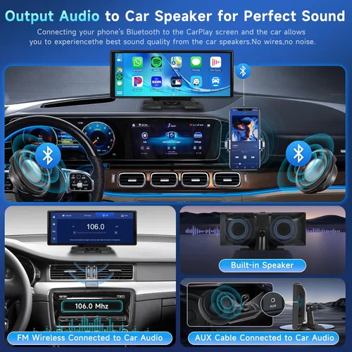 Miniatura 5 de Podofo Receptor de Radio Estéreo de Coche Portátil de 10.26" con Pantalla Táctil, Carplay Inalámbrico, Android Auto, Navegación, Control de Voz