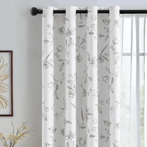 Miniatura 28 de ChrisDowa Cortinas florales 100% opacas de 63 pulgadas de largo, 2 paneles para dormitorio, sala de estar, estampado de flores negras