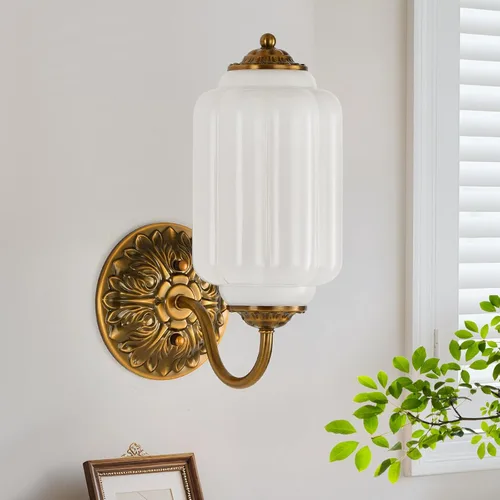 Miniatura 18 de Aplique de pared vintage, lámpara de vidrio de leche blanca, aplique de pared antiguo Art Deco de 5.5 pulgadas para dormitorio, baño, sala de estar