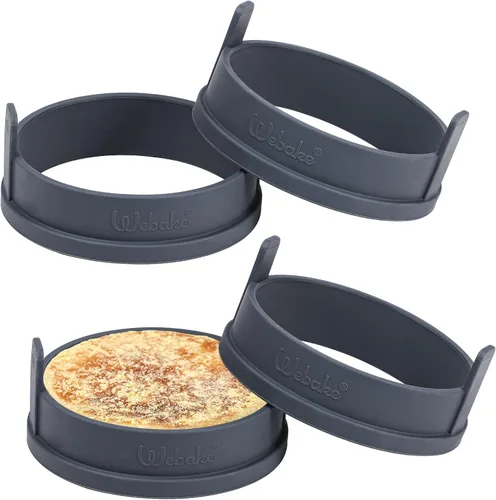 Miniatura 8 de Webake Anillos de silicona para muffins ingleses de 4 pulgadas, antiadherentes, tamaño estándar, anillos para huevos, sin BPA, juego de 4 Gris