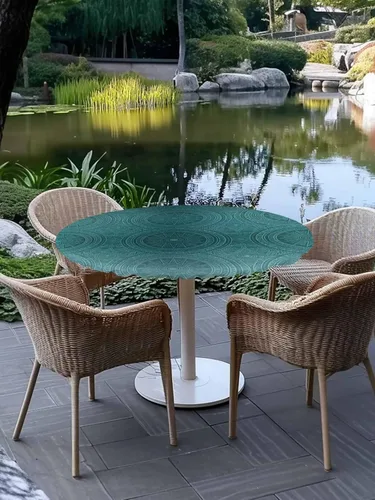 Miniatura 9 de Mantel redondo ajustado con diseño floral de mandala aguamarina, estilo étnico bohemio con borde elástico, impermeable, mantel circular de flores