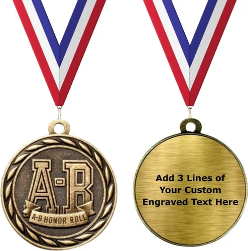 Miniatura 2 de Express Medals Pack of 10 (or More) 2 Inch Gold A B Honor Roll A-B Award Medals Variations with or Without Engraving Personalization Engraved Custom