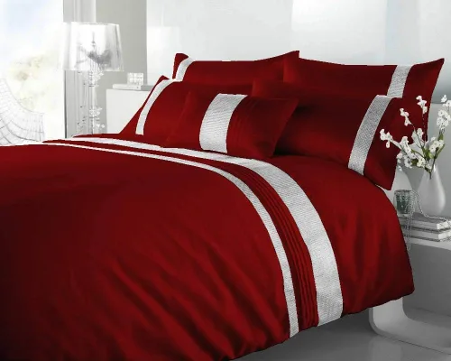 Miniatura 6 de BedDecor Juego de funda de edredón de 5 piezas con forro plateado de 600 hilos, 100% algodón egipcio (individual/individual XL, rojo sangriento)