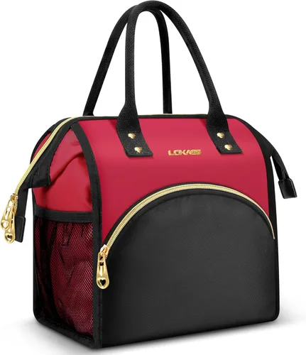 Miniatura 18 de Bolsa de almuerzo aislada para mujer, bolsa de almuerzo de apertura amplia, soporte grande para bebidas, organizador térmico de nailon duradero