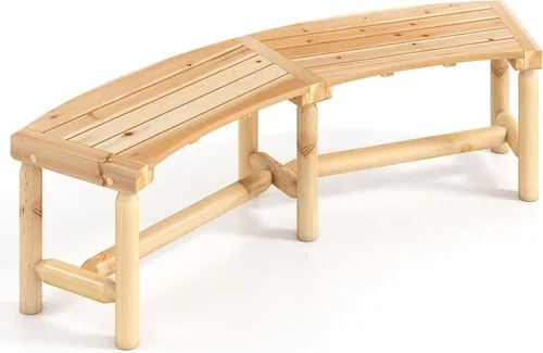 Miniatura 14 de Tangkula Banco de patio curvo, banco de comedor de madera carbonizada, asiento espacioso y con listones, carga máxima de 710 LBS, banco de 2 plazas