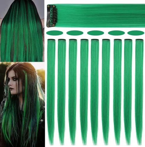 Miniatura 16 de Rhyme 12 piezas de extensiones de cabello de color azul y verde azulado con reflejos de princesa de 21 pulgadas con clip para niñas americanas