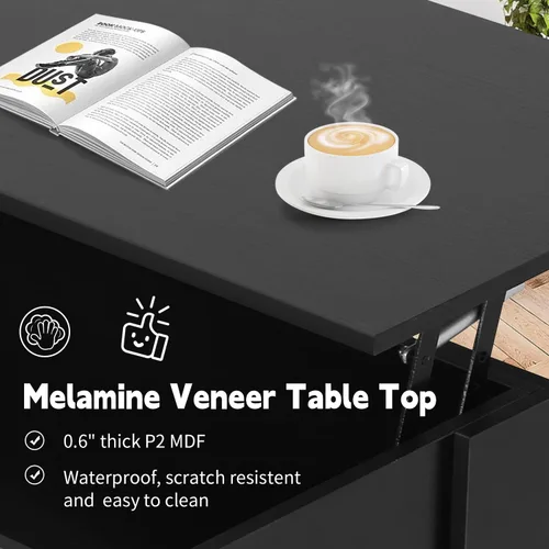Miniatura 4 de Mesa de centro elevable con compartimento oculto y almacenamiento, mesas de centro elevables de madera moderna para sala de estar y sala