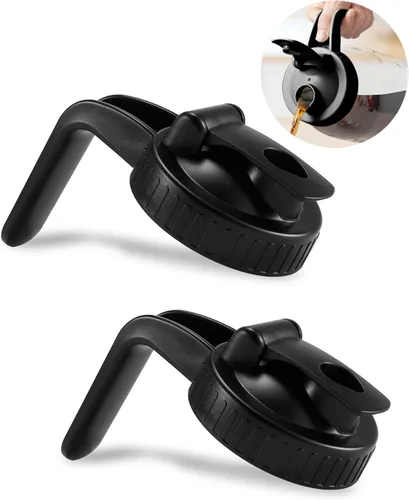 Paquete de 2 tapas para tarros Mason de boca ancha en forma de V con asa, tapa de boquilla con tapa abatible extendida, fácil de abrir, herméticas a