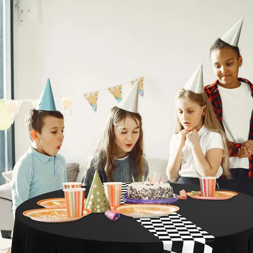 Miniatura 6 de Oudain 3 piezas de suministros para fiesta de cumpleaños de autos, decoraciones para fiestas de carreras, mantel redondo de carreras con bandera a
