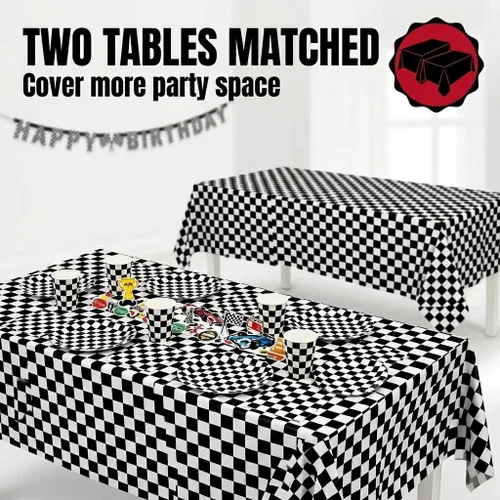 Miniatura 8 de Sirve para 30 Paquete esencial de fiesta Cuadros en blanco y negro Platos de papel de cena de 9 pulgadas Platos de papel de postre de 7