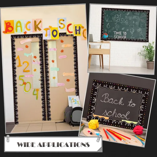 Miniatura 6 de AWIZOM Bordes de tablón de anuncios de 72 pies, color negro con blanco, borde festoneado para el aula, para escritorio, pared, escuela, escuela