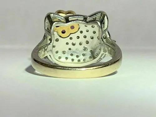 Miniatura 5 de Hello Kitty - Anillo de diamante de corte redondo de 2 quilates, plata de ley 925 maciza, anillo Art Deco, regalo de mujer, lindo anillo de gatito