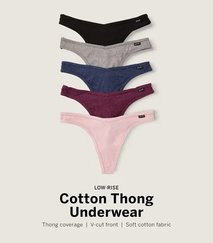 Miniatura 4 de Victoria's Secret Paquete de tangas de algodón rosa, ropa interior para mujer (XS-XXL)