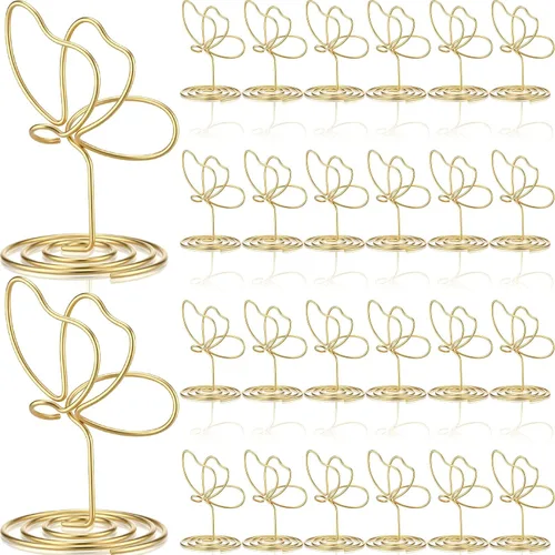 SiliFine 24 Piezas Soportes de Fotos de Mariposa Dorada Clips de Fotos Numeración de Mesa 1.96 x 1.45'' Decoración de Mariposa Soporte para Tarjetas