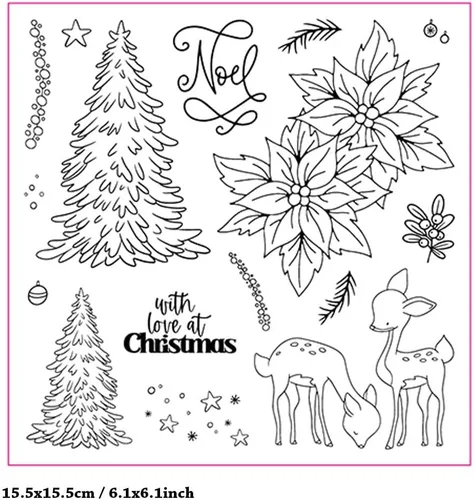 Miniatura 3 de Sellos transparentes para árbol de Navidad y flor de pascua, de silicona, para hacer tarjetas de felicitación navideñas, manualidades, álbumes