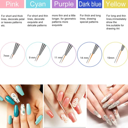 Miniatura 2 de Mudder Juego de 10 pinceles para arte de uñas, pinceles para delineadores de uñas finas para tallar en gel, pintura, limpieza, dibujo, acrílico