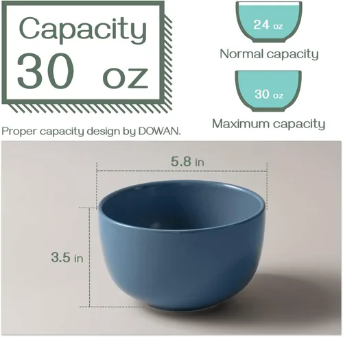 Miniatura 5 de DOWAN Tazones de sopa y cuencos de cereales de 5.8 pulgadas de profundidad, juego de 4 cuencos grandes de 30 onzas para cocina, cuencos de cerámica