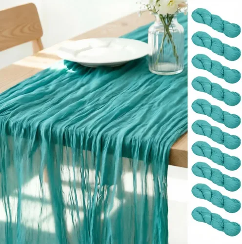 Miniatura 14 de LINXTAR Camino de mesa de gasa verde esmeralda de 160 pulgadas, 14 pies, gasa de verano, bohemio, camino de mesa para boda, fiesta de té, baby