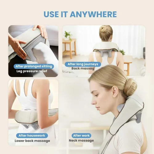 Miniatura 7 de Masajeador inalámbrico de cuello y hombros con calor, masajeador de tejido profundo Shiatsu 4D, compresa cálida de 107.6 °F, masajeador de espalda