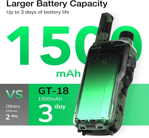 Miniatura 7 de BAOFENG GT-18 Walkie Talkies para niños y adultos, radio bidireccional FRS recargable de largo alcance sin licencia, batería de 1500mAh, 22 canales