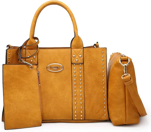Miniatura 15 de Dasein - Bolsos y carteras de mano para mujer, set de bolso tipo bandolera con asa superior, 3 piezas Beige monograma