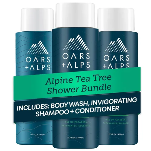 Oars + Alps Kit de champú, acondicionador y gel de baño sin sulfato para hombre, cuidado hidratante de la piel con infusión de hamamelis y aceite de