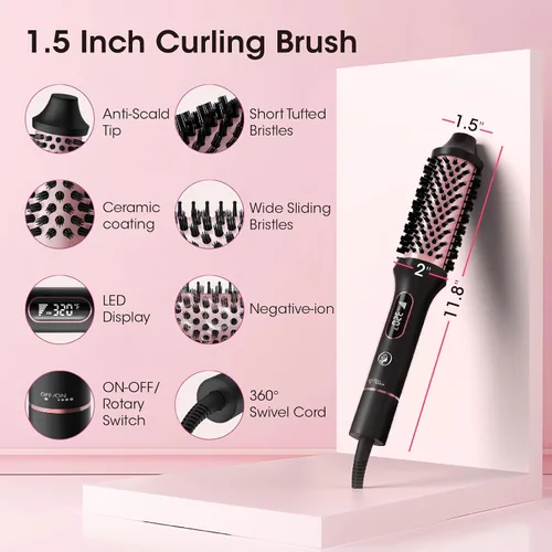 Miniatura 6 de CINOSTAR Cepillo redondo térmico para look de secado al aire, herramienta de peinado de 1.5 pulgadas, cepillo térmico iónico de 6 temperaturas