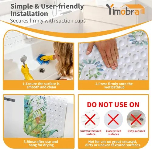 Miniatura 6 de Yimobra - Tapete original para bañera antideslizante extralargo con ventosas grandes y agujeros de drenaje, lavable a máquina