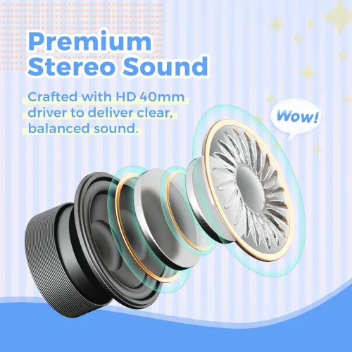 Miniatura 3 de vinamass Auriculares para niños, auriculares con cable para niños con limitador de volumen seguro, auriculares para niños con cable de 0.138 in azul