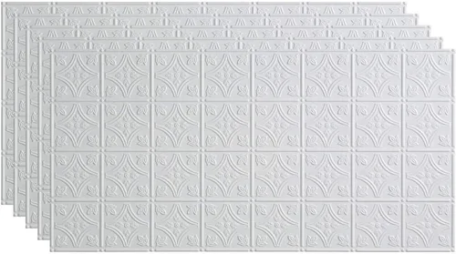 Miniatura 5 de FASÄDE Panel de techo decorativo de vinilo con pegamento de estilo tradicional y patrón 1 en níquel cepillado (muestra de 12 x 12 pulgadas)