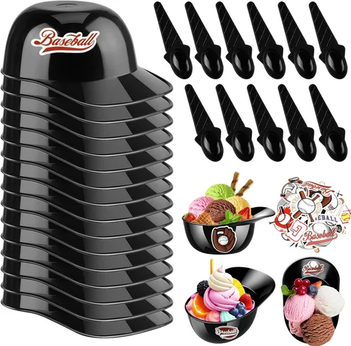 Miniatura 20 de MEEZY Juego de 16 cuencos de helado con diseño de casco de béisbol con 8 mini tazas de postre y 8 cucharas, 8 onzas. Cuencos reutilizables