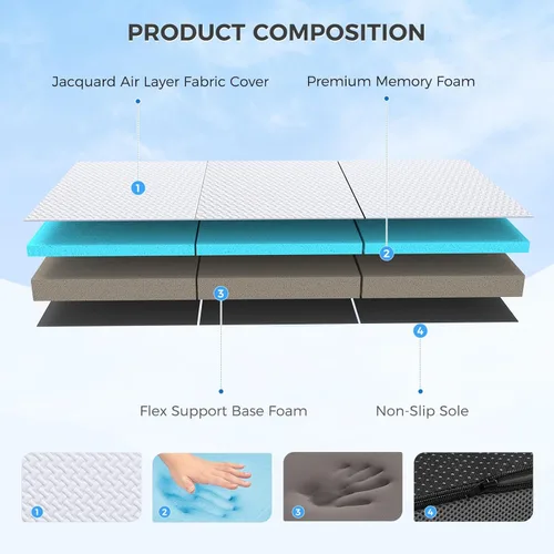 Miniatura 3 de MASVIS Colchón Trifold, Colchón Plegable de Espuma Viscoelástica de 4 Pulgadas con Funda Lavable, Cama de Piso Tri-Plegable para Acampar, Twin XL