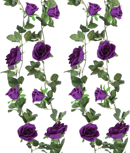 Miniatura 12 de Felice Arts Paquete de 2 guirnaldas de rosas artificiales color blanco crema de 6.5 pies cada guirnalda de rosas artificiales colgantes para arco
