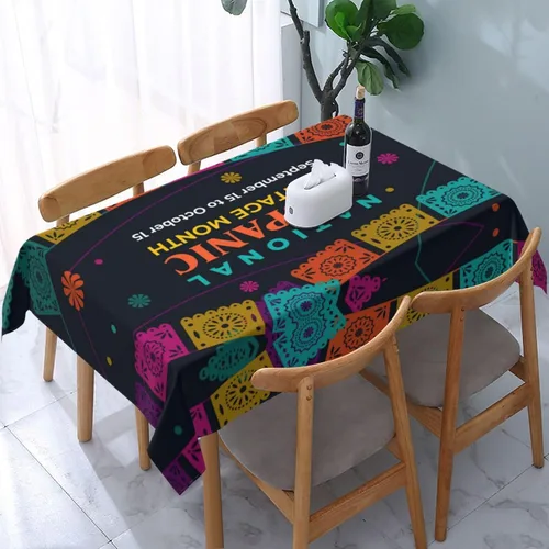 Mantel rectangular del mes de la herencia hispana nacional de 54 x 72 pulgadas, tela de poliéster, decoración de vacaciones para comedor, picnic y