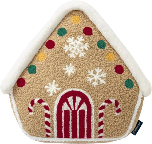 Miniatura 6 de Phantoscope Serie Gingerbread House - Cojín Decorativo de Feliz Navidad, Piel de Conejo Sintética Afelpada Bordada Teddy Sherpa Casa de Jengibre