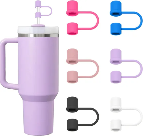 Miniatura 15 de 6 tapas de silicona para popotes compatibles con vaso Stanley de 30 y 40 onzas con asa, tapones de 10 mm, tapas para popotes a prueba de polvo Blanco