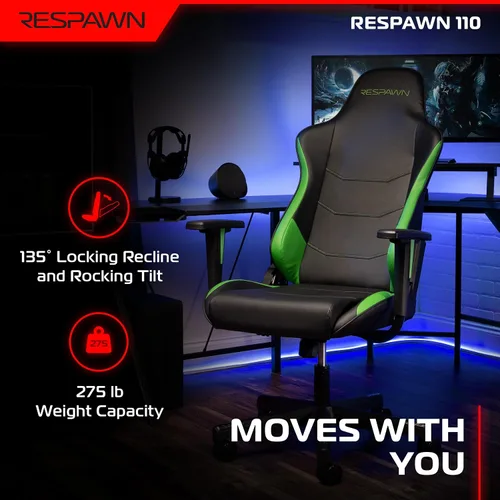 Miniatura 5 de Respawn Silla ergonómica 110 para juegos, silla giratoria reclinable para videojuegos de oficina con soporte lumbar, reposacabezas, resistente, Verde