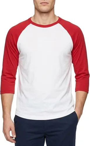 Miniatura 22 de Camiseta de béisbol raglán para hombre, de algodón, dos tonos, casual, atlética