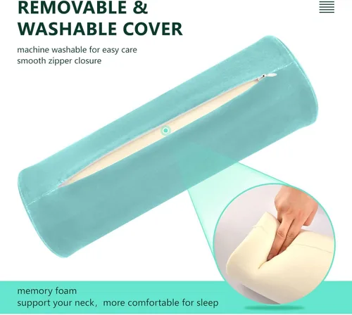 Miniatura 4 de Almohada cervical azul claro y verde azulado para aliviar el dolor de cuello, almohada redonda para el cuerpo, almohada de apoyo lumbar para cama
