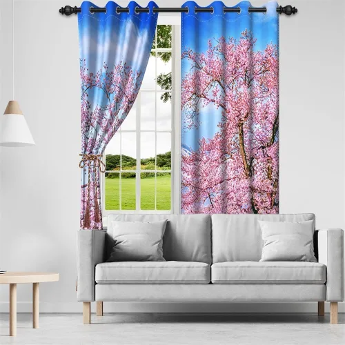 Miniatura 70 de Cortinas japonesas con pintura de tinta, monte Fuji, sol rojo, puesta de sol, hojas de bambú, cortinas de ventana para dormitorio, sala de estar