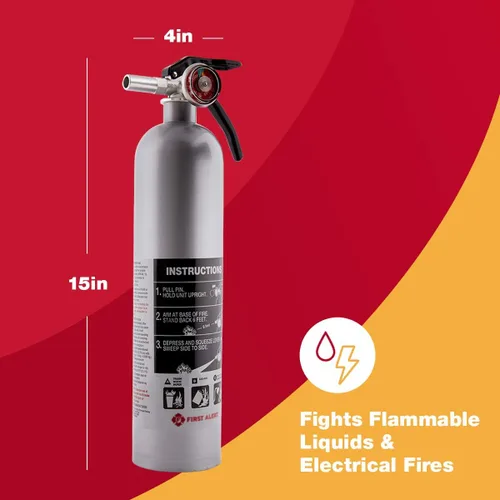 Miniatura 5 de First Alert DHOME1 Extintor de incendios estándar recargable para el hogar, clasificación UL 1-A:10-B:C, peltre