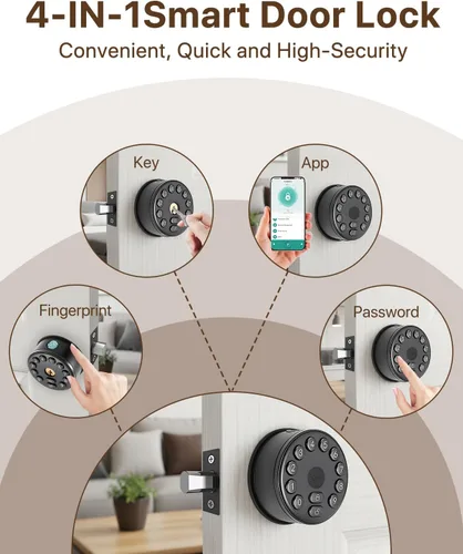 Miniatura 2 de Cerradura de puerta inteligente con huellas dactilares con teclado, control de aplicación, desbloqueo automático, cerrojo electrónico para puerta