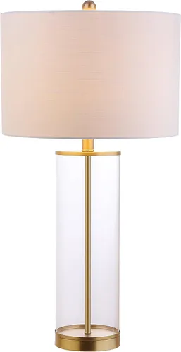 JONATHAN Y Lámpara de mesa moderna de vidrio dorado transparente de 29.25 pulgadas para sala de estar, dormitorio, lámpara de noche minimalista,