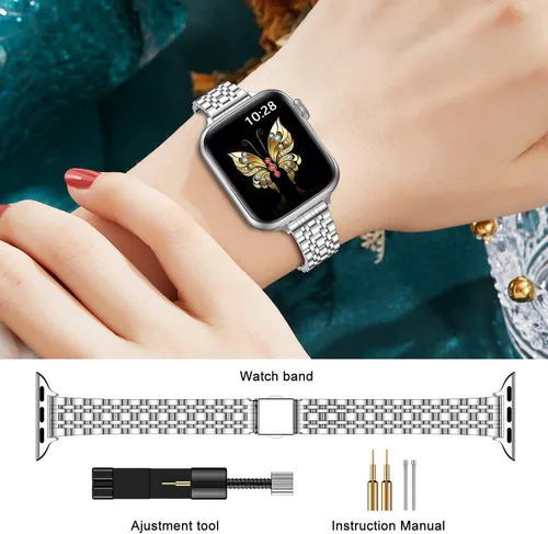 Miniatura 5 de MioHHR Correa delgada de metal compatible con Apple Watch de 42 mm (Series 11 10) 41 mm (Series 9 8 7) 40 mm (Series 6 5 4 SE3/2/1) 38 mm