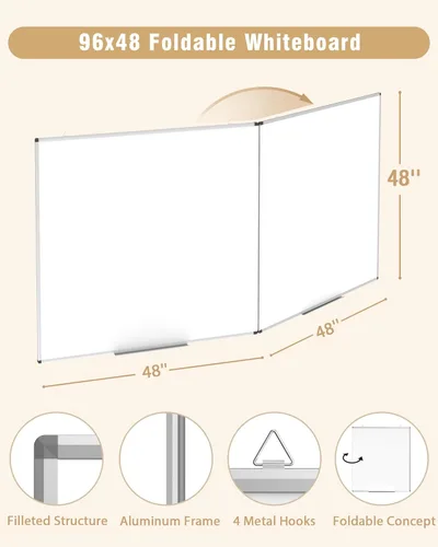 Miniatura 4 de Pizarra blanca magnética grande de borrado en seco de 96" x 48", tablero extraíble para colgar en la pared con 4 marcadores y 1 borrador seco y 6