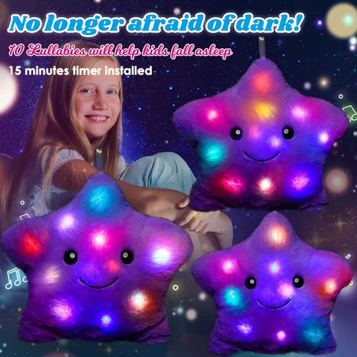 Miniatura 4 de Almohada de Felpa Musical de Estrella Verde de 13 Pulgadas con Luz Nocturna Brillante Parpadeante, Peluche LED con Volumen Ajustable, Regalo