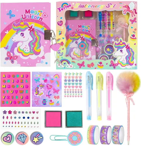 Miniatura 7 de Regalos de unicornio para niñas de 5, 6, 7, 8, 9, 10-12 años, juego de papelería de unicornio para niños con diario secreto, sellos, bolígrafos, Set
